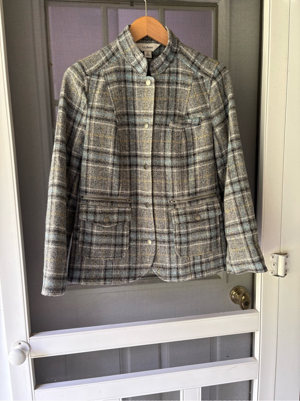 L.L. Bean Women's Stonington Gray Plaid Wool-Blend Jacket